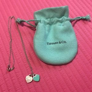 Tiffany’s mini double heart necklace 18” blue